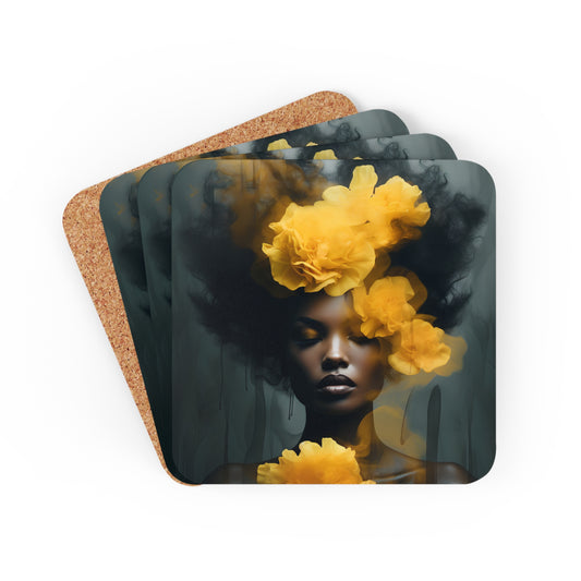 Corkwood Coaster Set - Yellow Carnations