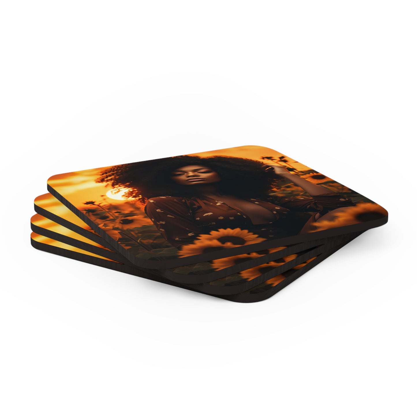 Corkwood Coaster Set - Sunflowers