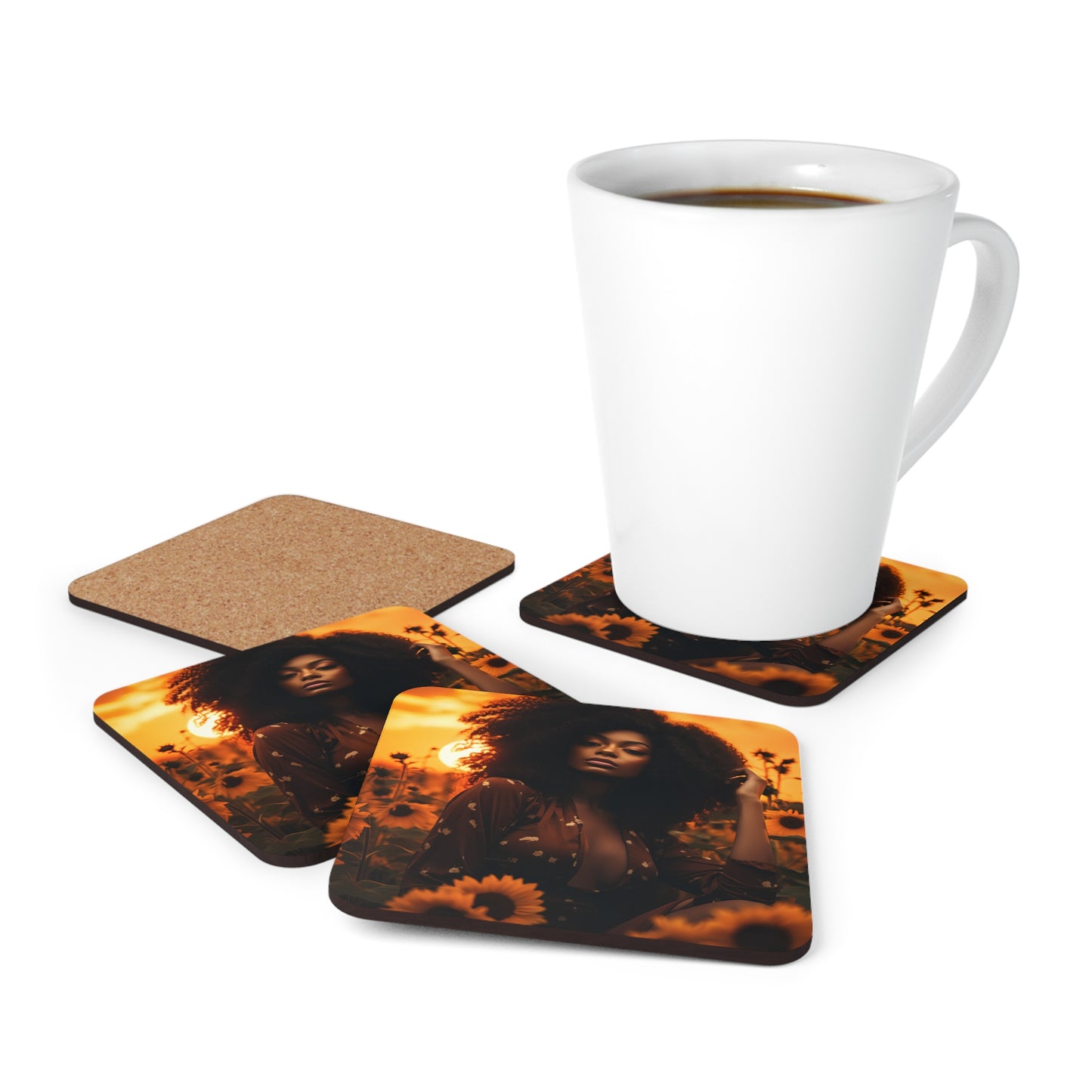 Corkwood Coaster Set - Sunflowers