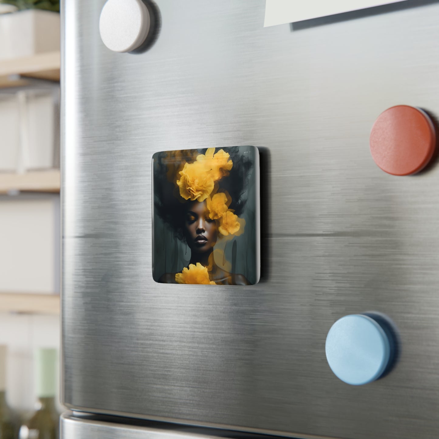 Porcelain Magnet, Square - Yellow Carnations