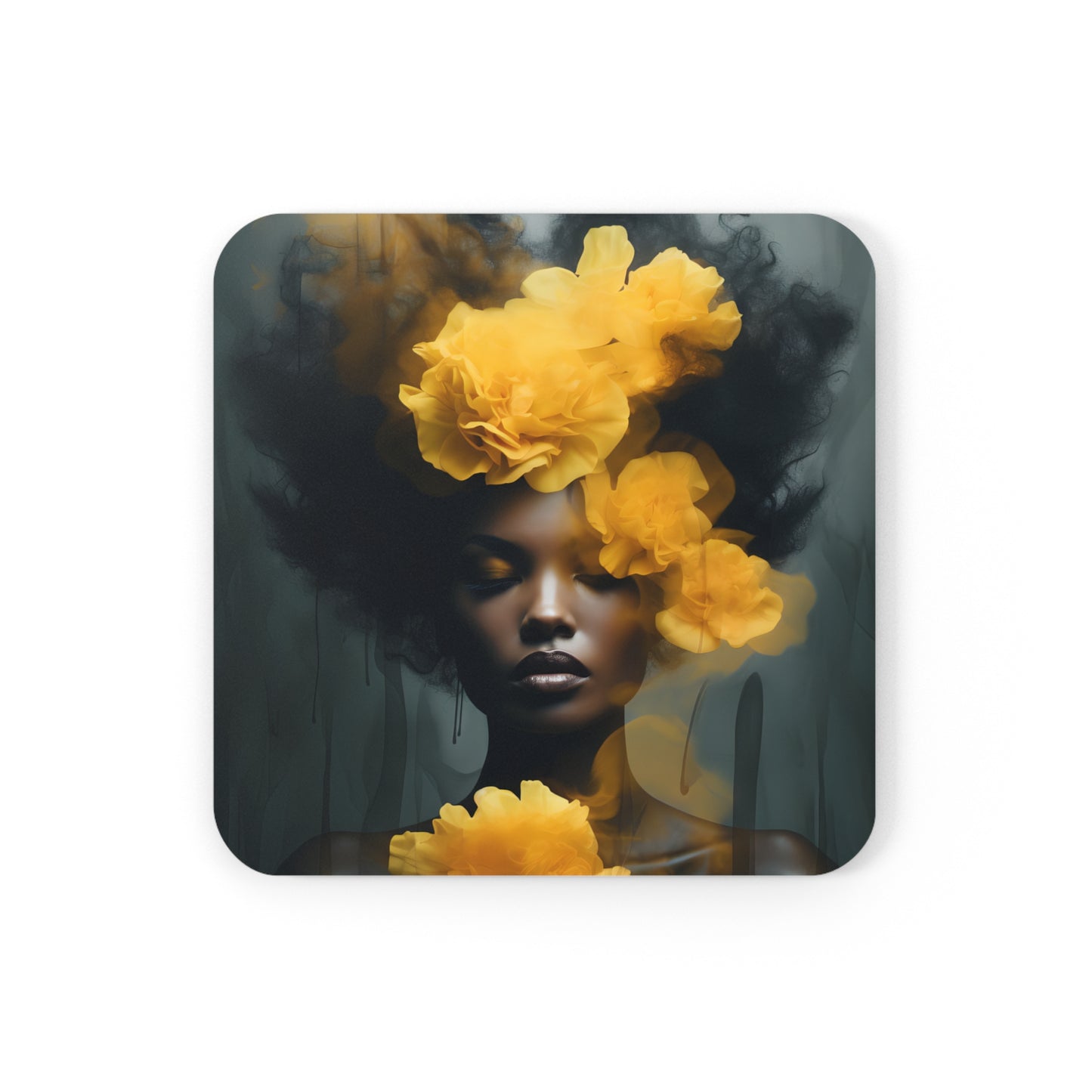 Corkwood Coaster Set - Yellow Carnations