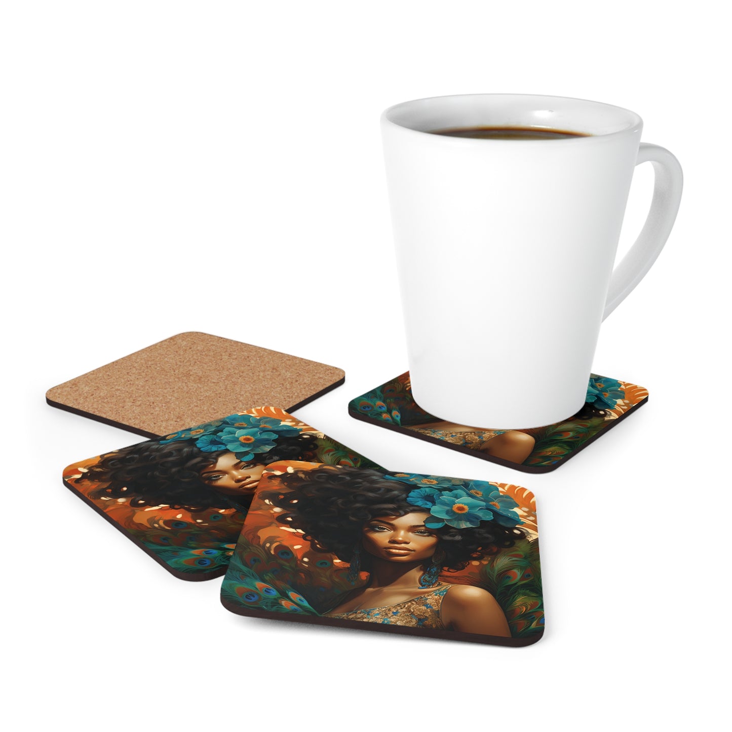 Corkwood Coaster Set - Peacock