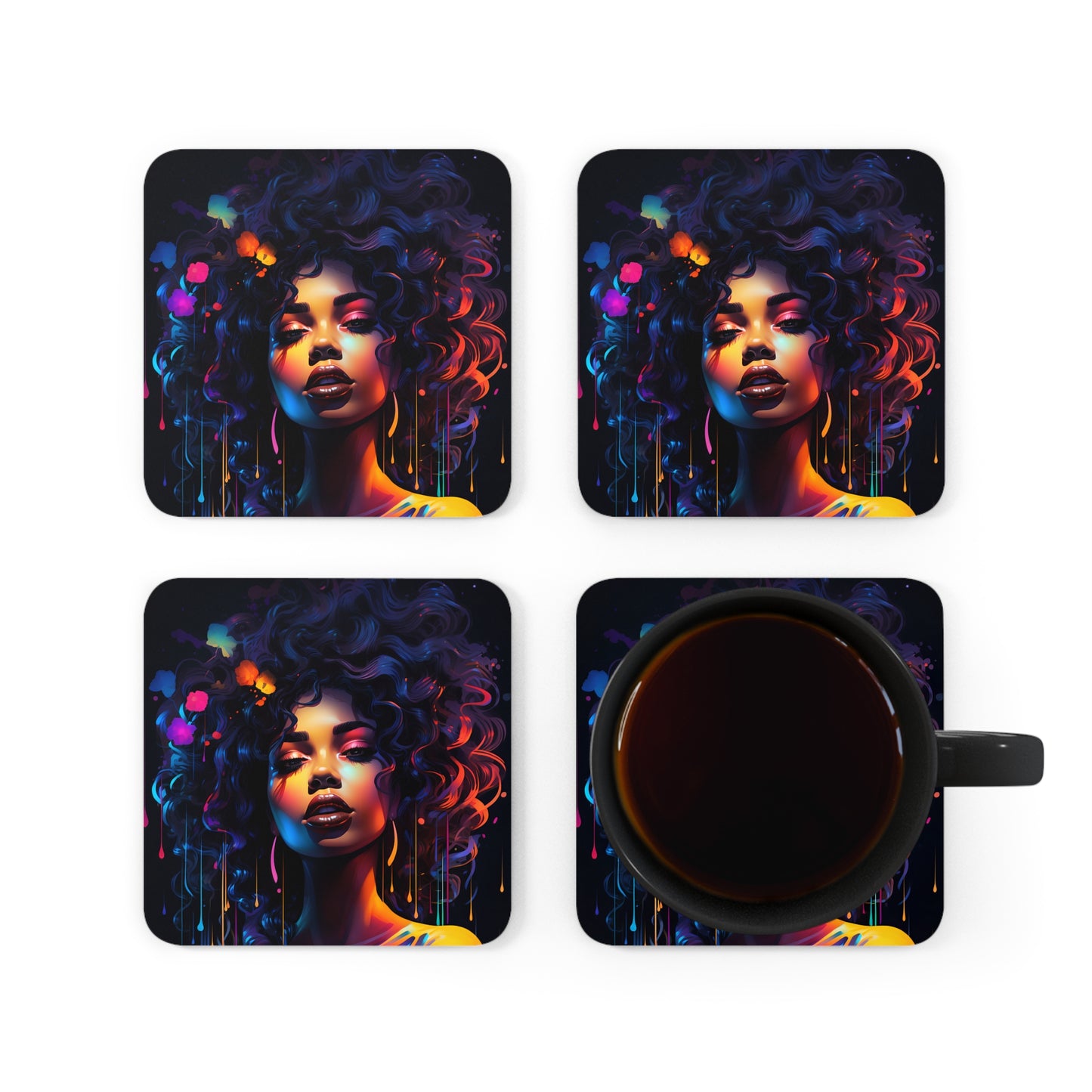 Corkwood Coaster Set - Neon Glow