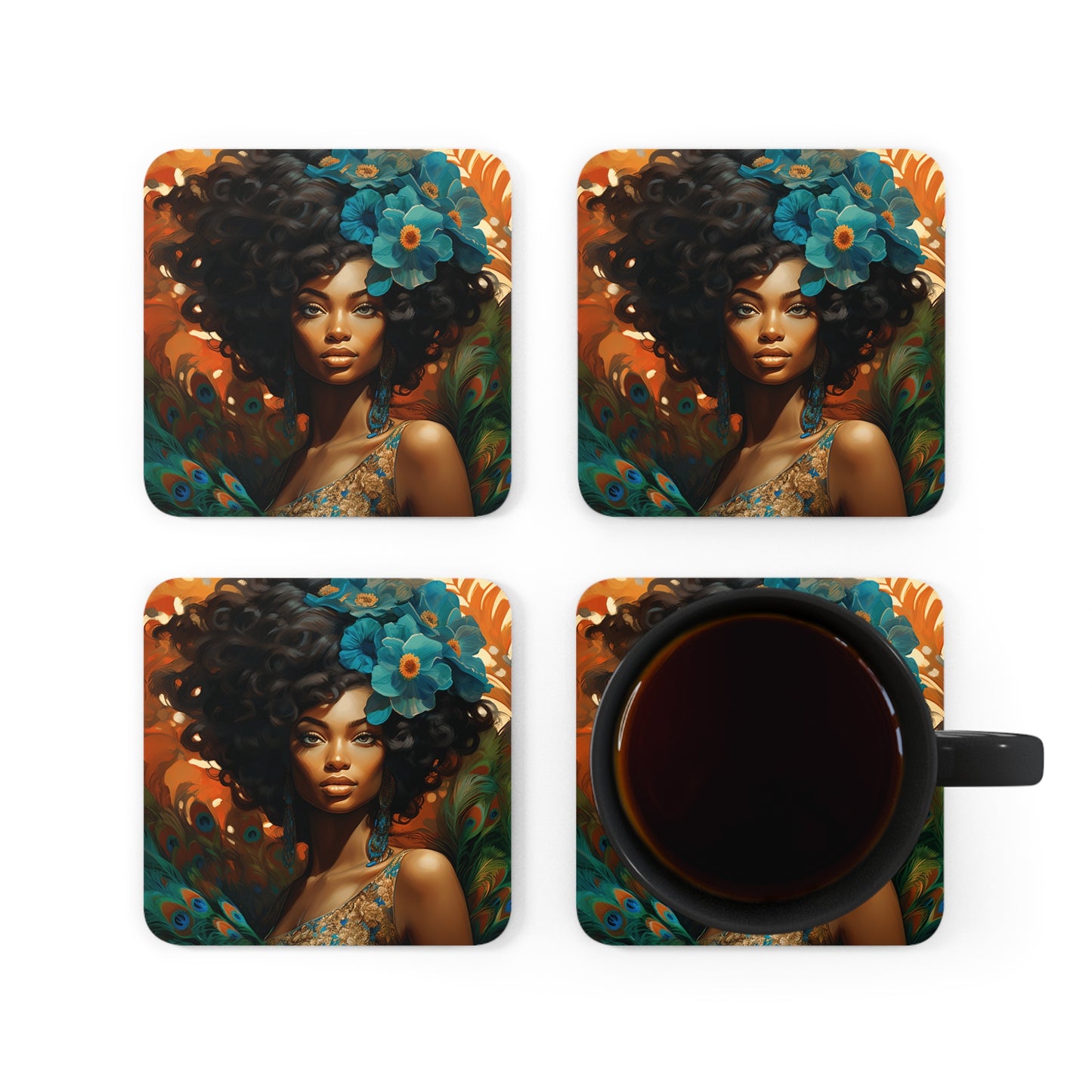 Corkwood Coaster Set - Peacock