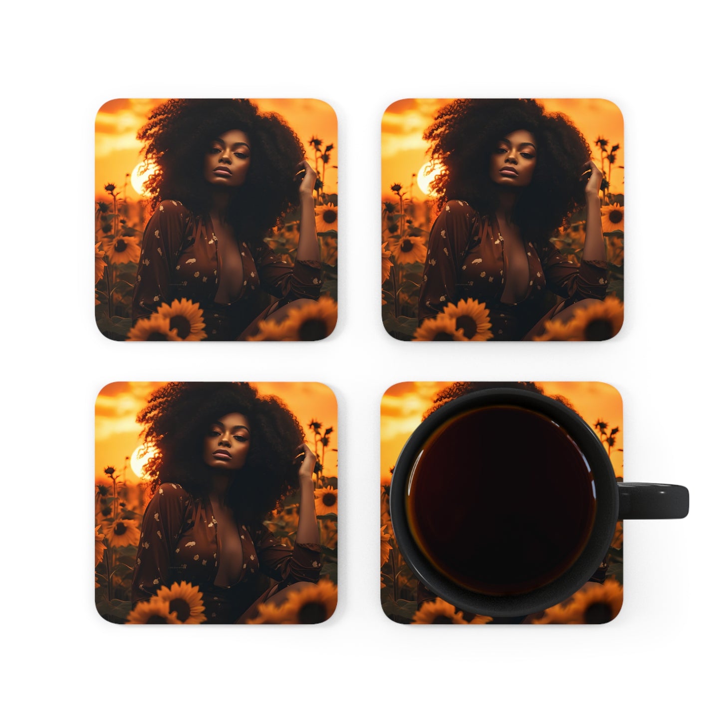 Corkwood Coaster Set - Sunflowers