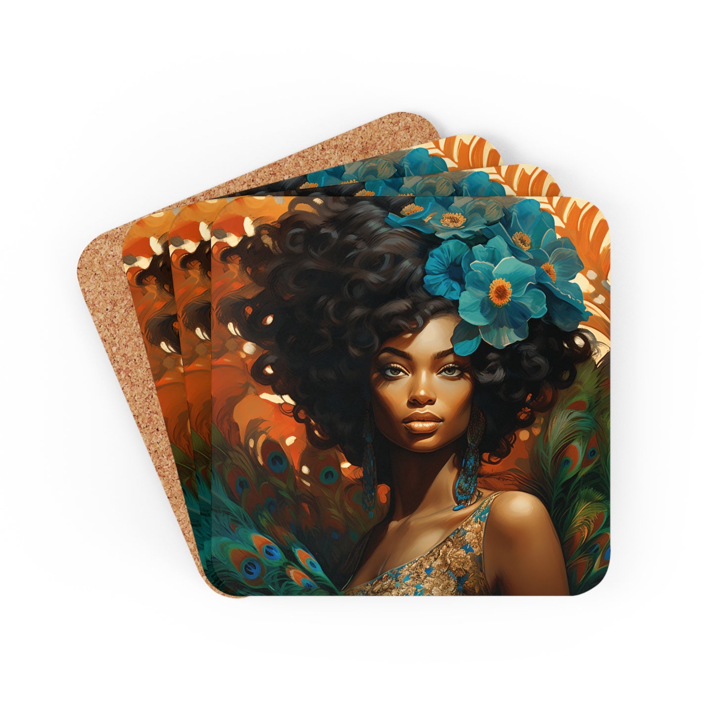 Corkwood Coaster Set - Peacock