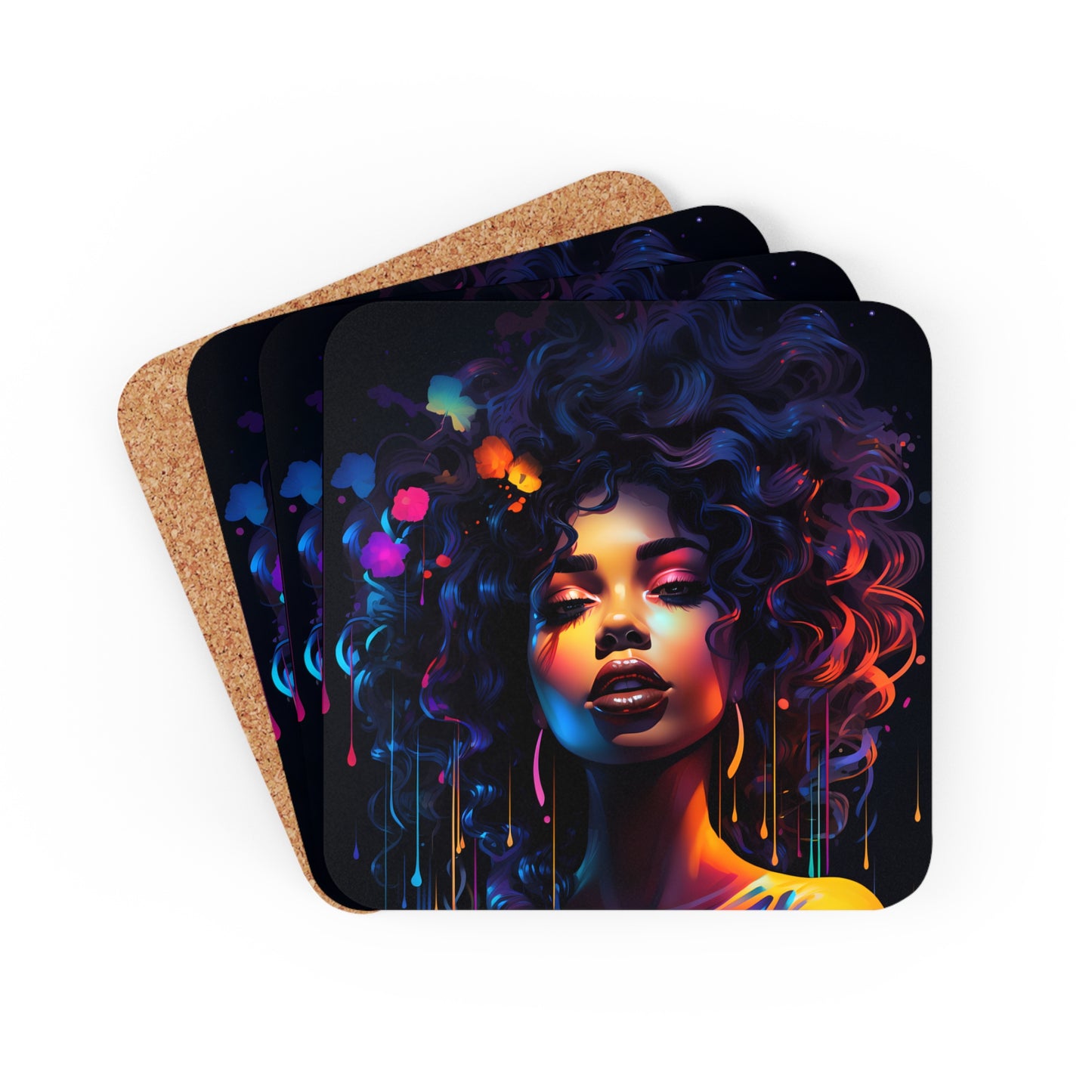 Corkwood Coaster Set - Neon Glow