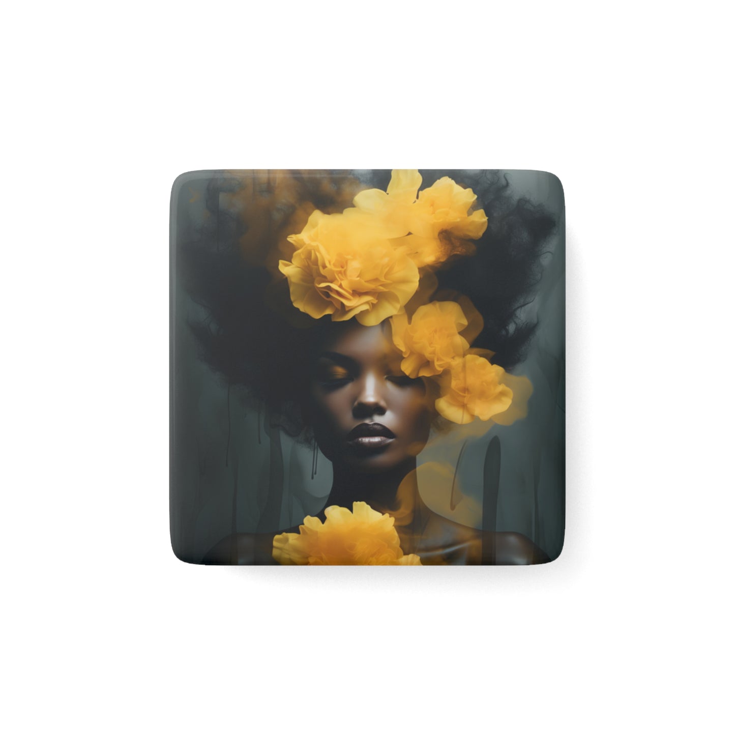 Porcelain Magnet, Square - Yellow Carnations