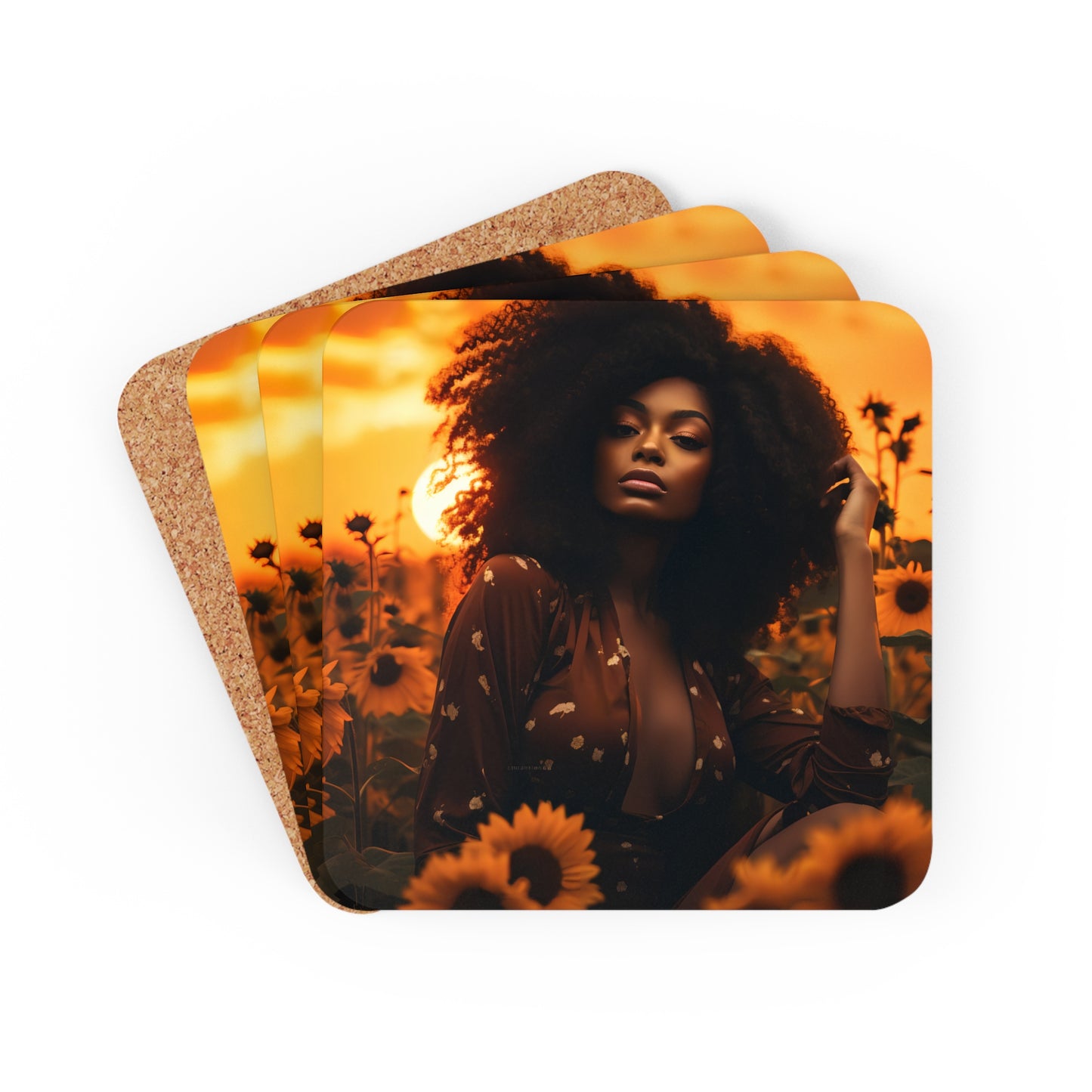 Corkwood Coaster Set - Sunflowers