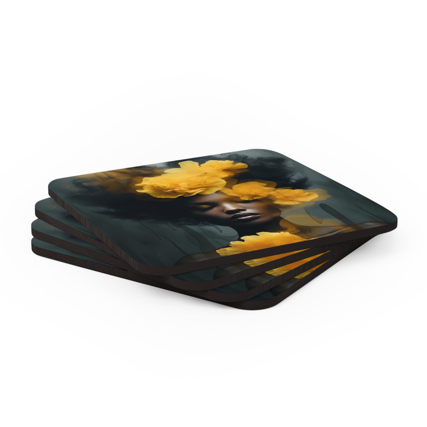 Corkwood Coaster Set - Yellow Carnations